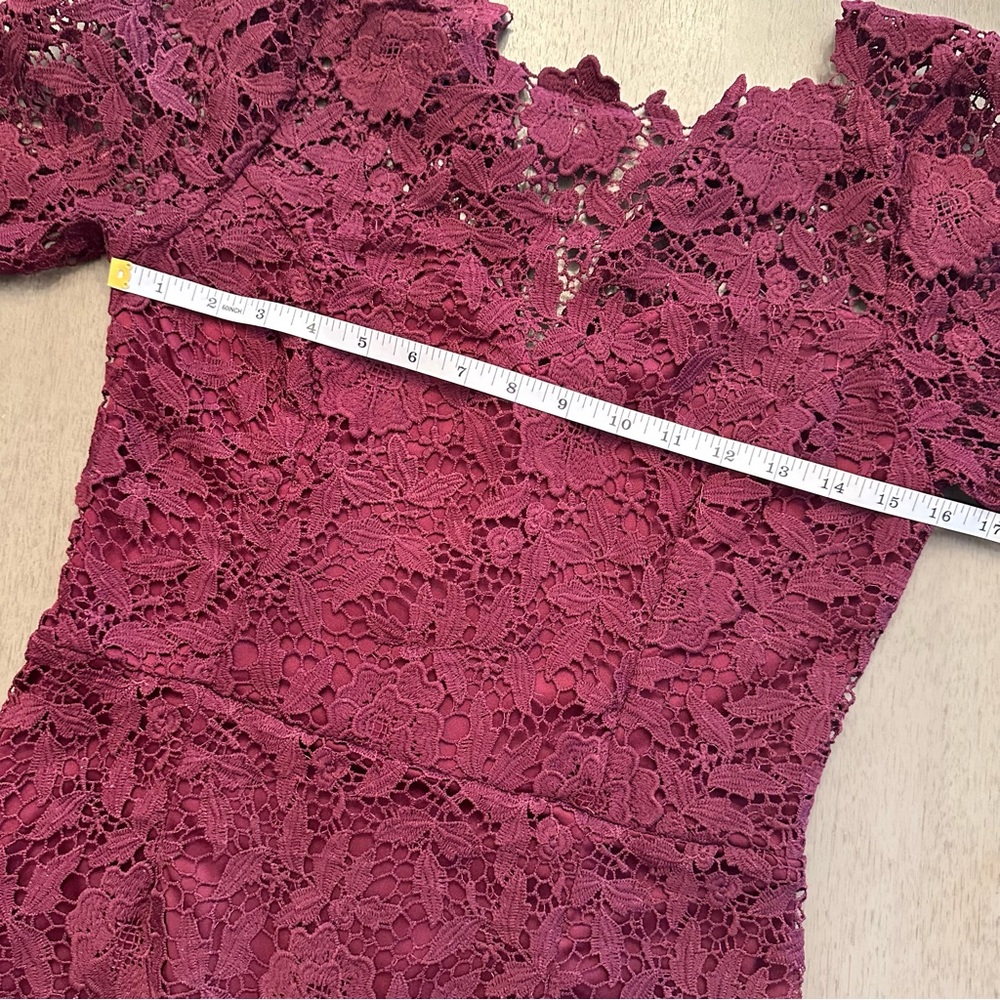 SOIEBLU Sangria Wine Floral-Lace Three-Quarter Sleeve Dress Size Medium - Picture 14 of 16